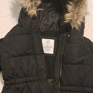 GAP Kids Black Puffer Coat with Faux Fur Trim